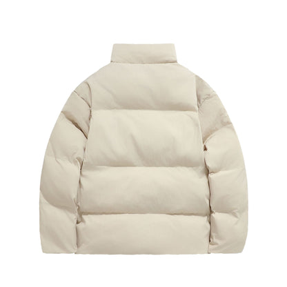 Manteau hiver Solid Color Thickened Stand Collar Cotton Jacket for Men with Double Zipper and Loose Fit