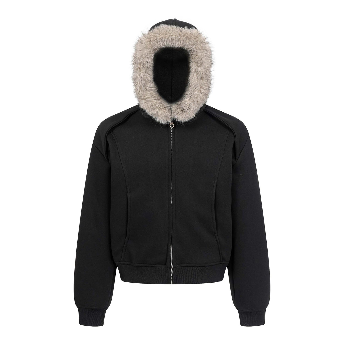 Manteau hiver Urban Streetwear Patchwork Minimalist Solid Color Hooded Zip-Up Sweatshirt Unisex Trendy Loose Casual Jacket