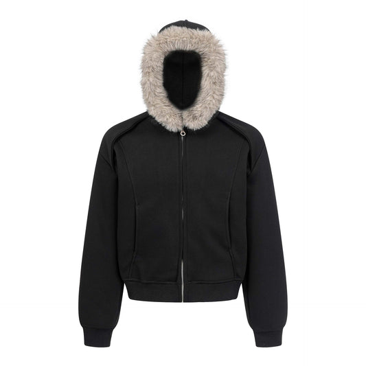 Manteau hiver Urban Streetwear Patchwork Minimalist Solid Color Hooded Zip-Up Sweatshirt Unisex Trendy Loose Casual Jacket