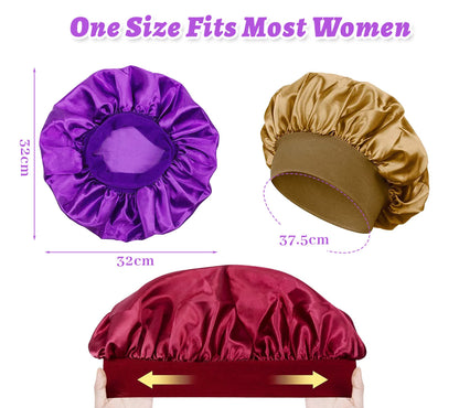4 Pièces Bonnet Satin Cheveux Nuit et 4 Elastiques à Cheveux, Bonnet de Sommeil Chapeau Nuit en Satin à Large Band Élastique Bonnets de Nuit Doux pour Femmes Cheveux Longs Cheveux Bouclés
