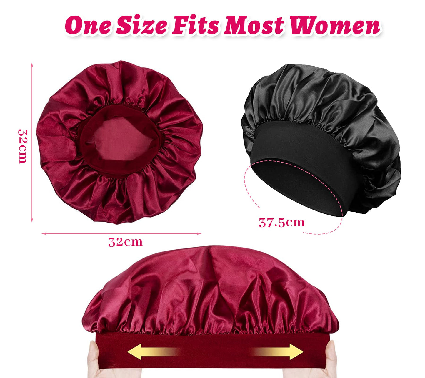4 Pièces Bonnet Satin Cheveux Nuit et 4 Elastiques à Cheveux, Bonnet de Sommeil Chapeau Nuit en Satin à Large Band Élastique Bonnets de Nuit Doux pour Femmes Cheveux Longs Cheveux Bouclés
