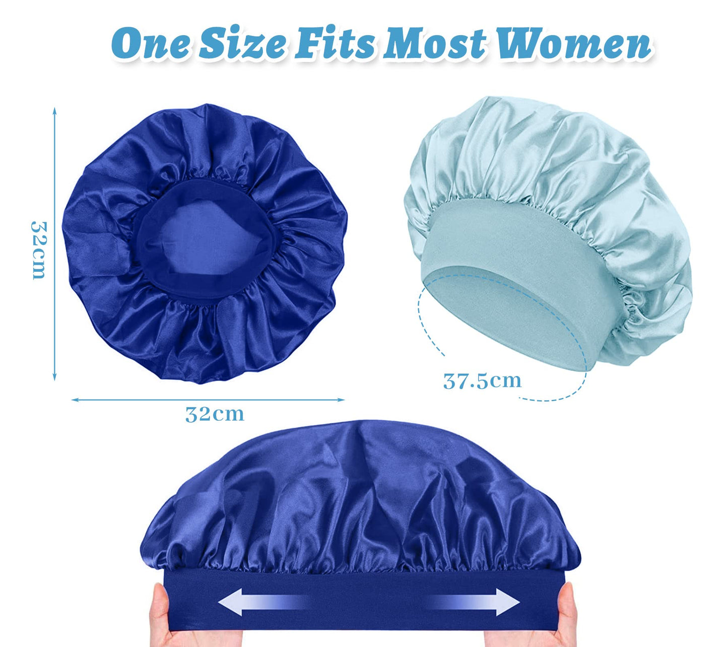 4 Pièces Bonnet Satin Cheveux Nuit et 4 Elastiques à Cheveux, Bonnet de Sommeil Chapeau Nuit en Satin à Large Band Élastique Bonnets de Nuit Doux pour Femmes Cheveux Longs Cheveux Bouclés