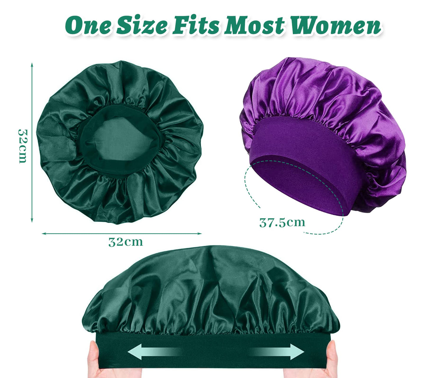 4 Pièces Bonnet Satin Cheveux Nuit et 4 Elastiques à Cheveux, Bonnet de Sommeil Chapeau Nuit en Satin à Large Band Élastique Bonnets de Nuit Doux pour Femmes Cheveux Longs Cheveux Bouclés