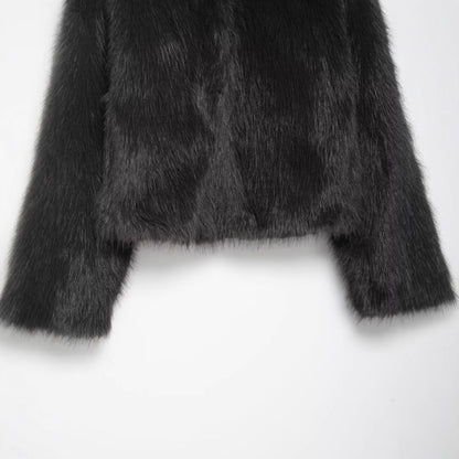 Temperament stand collar long sleeved faux fur coat for women