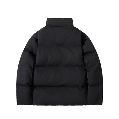 Manteau hiver Solid Color Thickened Stand Collar Cotton Jacket for Men with Double Zipper and Loose Fit