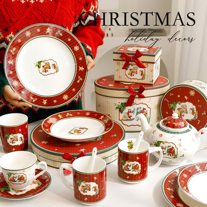 Christmas Elegant Ceramic Tableware Set - Bowl PlateSimple Luxury Style Dinnerware Gift Set