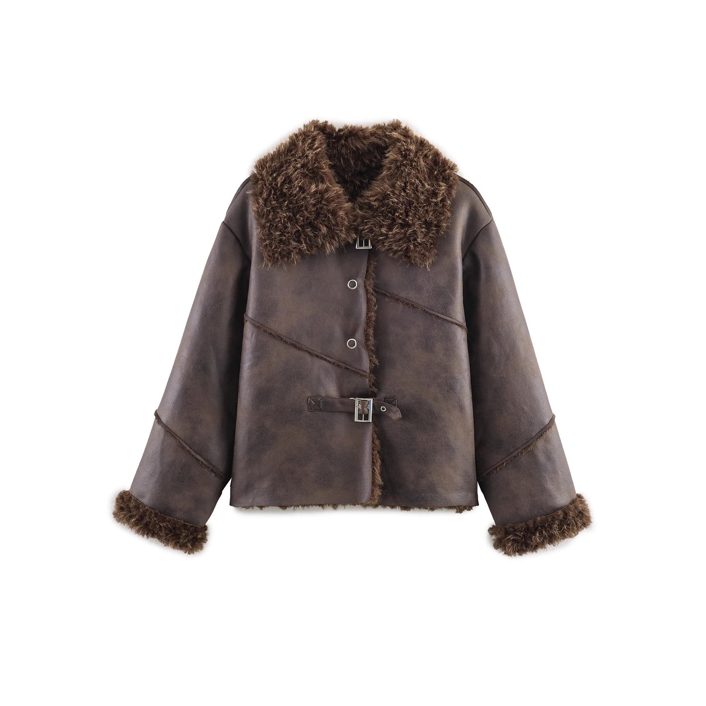 Versatile collar long sleeved fur one-piece jacket for women