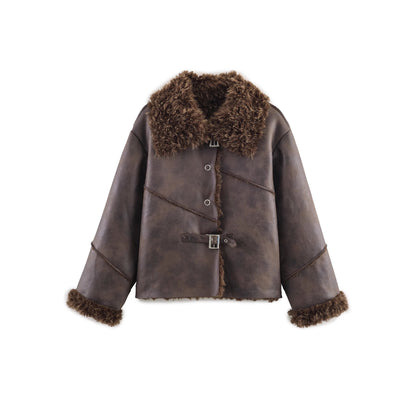 Versatile collar long sleeved fur one-piece jacket for women
