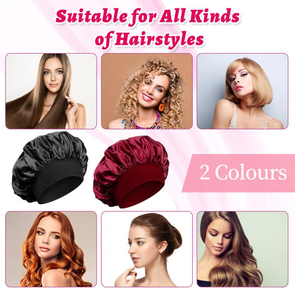 4 Pièces Bonnet Satin Cheveux Nuit et 4 Elastiques à Cheveux, Bonnet de Sommeil Chapeau Nuit en Satin à Large Band Élastique Bonnets de Nuit Doux pour Femmes Cheveux Longs Cheveux Bouclés