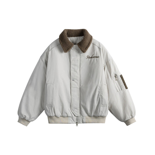 Doudoune hiver Letter Embroidery Sherpa Collar Flight Workwear Cotton Jacket