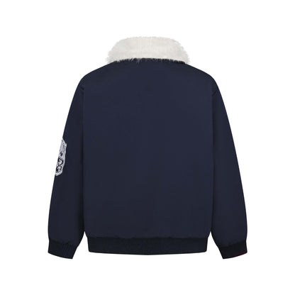 Manteau hiver Retro Letter Embroidery Faux Fur Collar Quilted Cotton Coat Unisex Trendy Loose Casual Versatile Outerwear