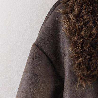 Versatile collar long sleeved fur one-piece jacket for women