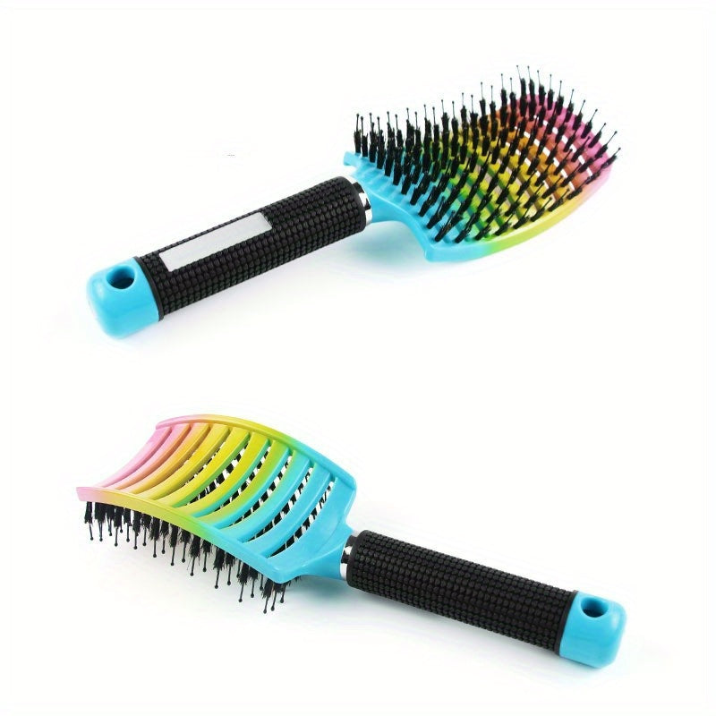 1pc Professional Detangling Hair Brush for Women with Curly Hair - Ergonomic Handle, Colorful Bristles for Wet/Dry Hair, Gentle Scalp Massage & Knot-Free Detangling, Durable Styling Tool for Long Hair Care, Curly Hair Brush,