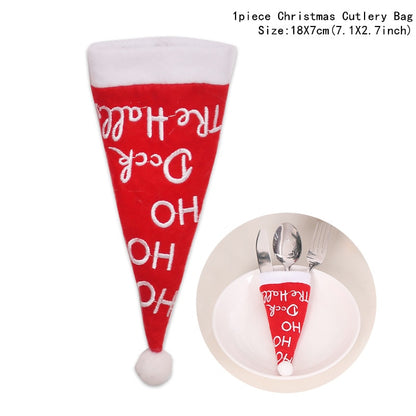 4pcs/lot New Year Christmas Gift Tableware Fork Knife Holder Bag Navidad  Noel Christmas Decorations for Home Dinner Table Decor