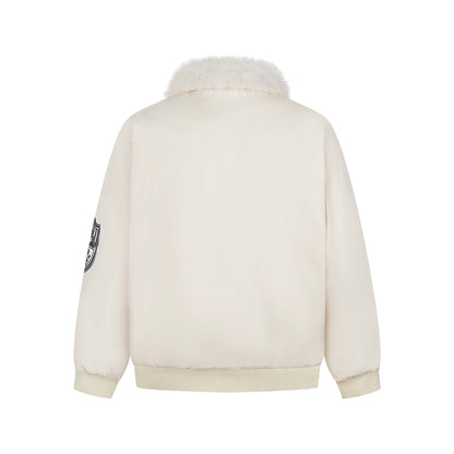 Manteau hiver Retro Letter Embroidery Faux Fur Collar Quilted Cotton Coat Unisex Trendy Loose Casual Versatile Outerwear