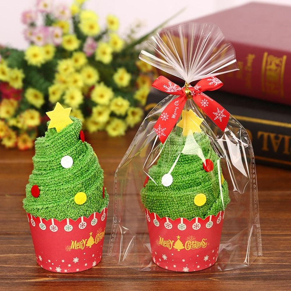 30x30cm Exquisite Christmas Gift Cupcake Cotton Towel with Packaging Bag Natal Noel Christmas Decorations for Home Kids Children