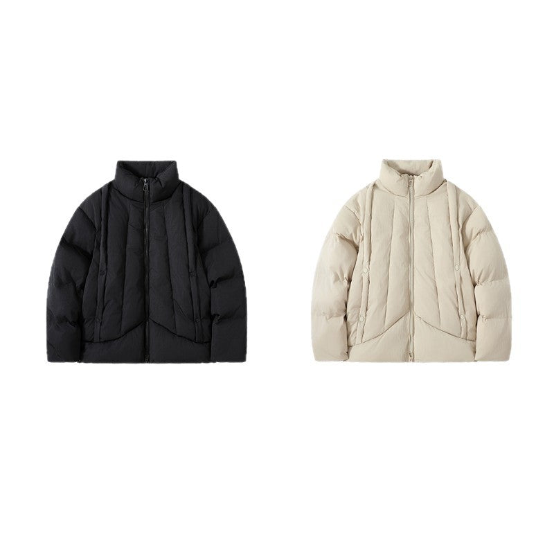 Manteau hiver Solid Color Thickened Stand Collar Cotton Jacket for Men with Double Zipper and Loose Fit