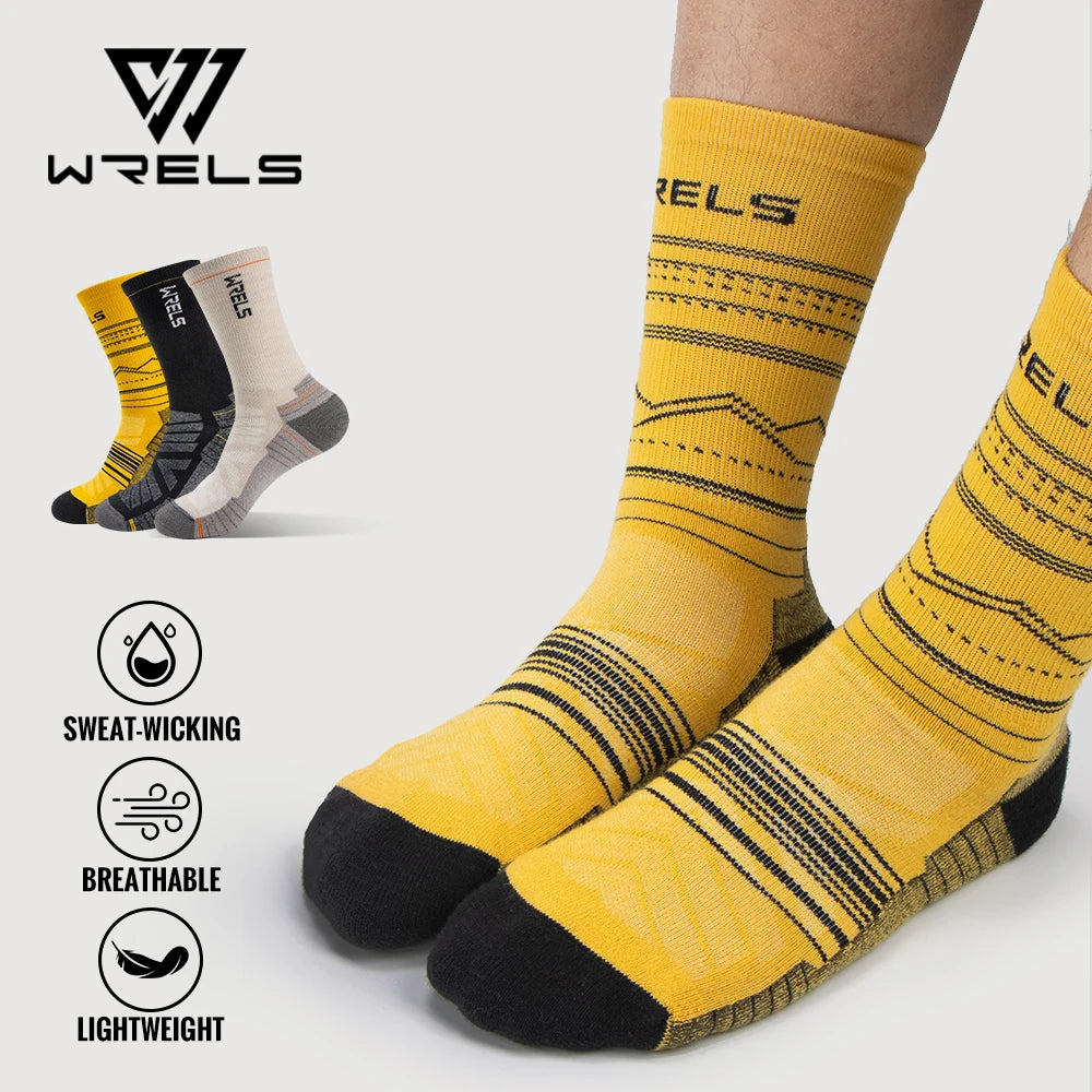 WRELS chaussettes en laine mérinos chaussettes de course de randonnée doux léger Absorption des chocs amortissement mi-mollet respirant cheville chaussettes de cyclisme