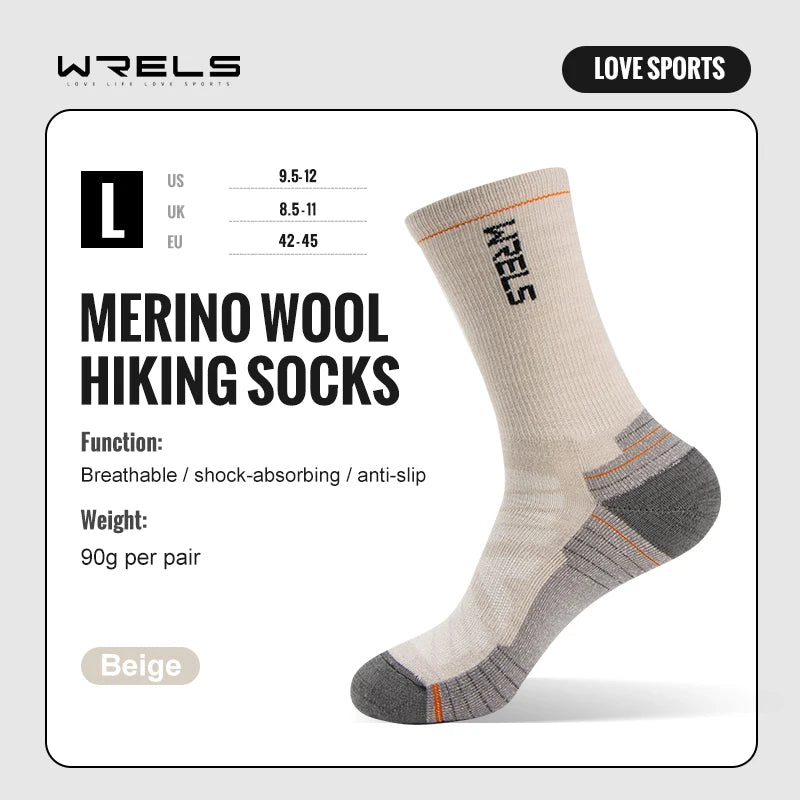WRELS chaussettes en laine mérinos chaussettes de course de randonnée doux léger Absorption des chocs amortissement mi-mollet respirant cheville chaussettes de cyclisme