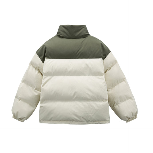 Manteau hiver Color Block  Stand-up Collar  Button Closure  Hooded  Cotton Coat