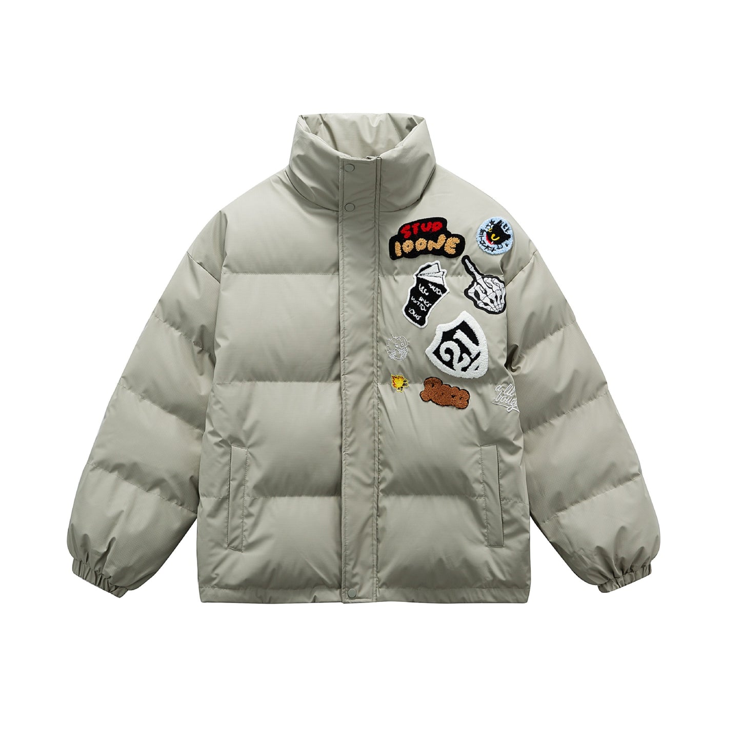 Manteau hiver PU Leather Zipper Stand-up Collar Loose Fit Cotton Coat for Couples