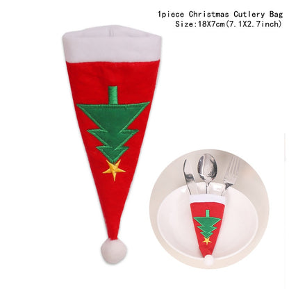 4pcs/lot New Year Christmas Gift Tableware Fork Knife Holder Bag Navidad  Noel Christmas Decorations for Home Dinner Table Decor