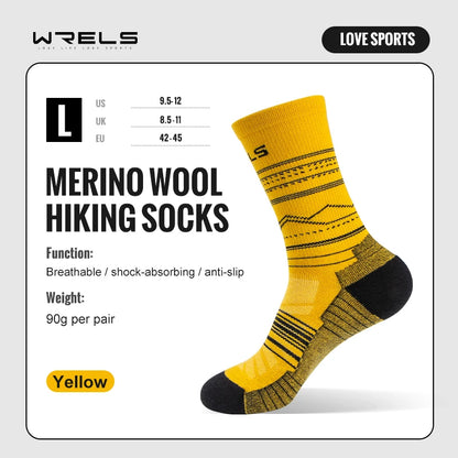 WRELS chaussettes en laine mérinos chaussettes de course de randonnée doux léger Absorption des chocs amortissement mi-mollet respirant cheville chaussettes de cyclisme