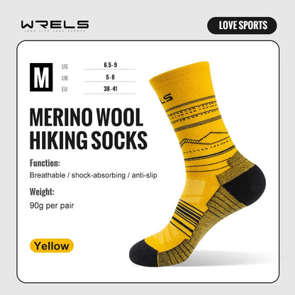 WRELS chaussettes en laine mérinos chaussettes de course de randonnée doux léger Absorption des chocs amortissement mi-mollet respirant cheville chaussettes de cyclisme