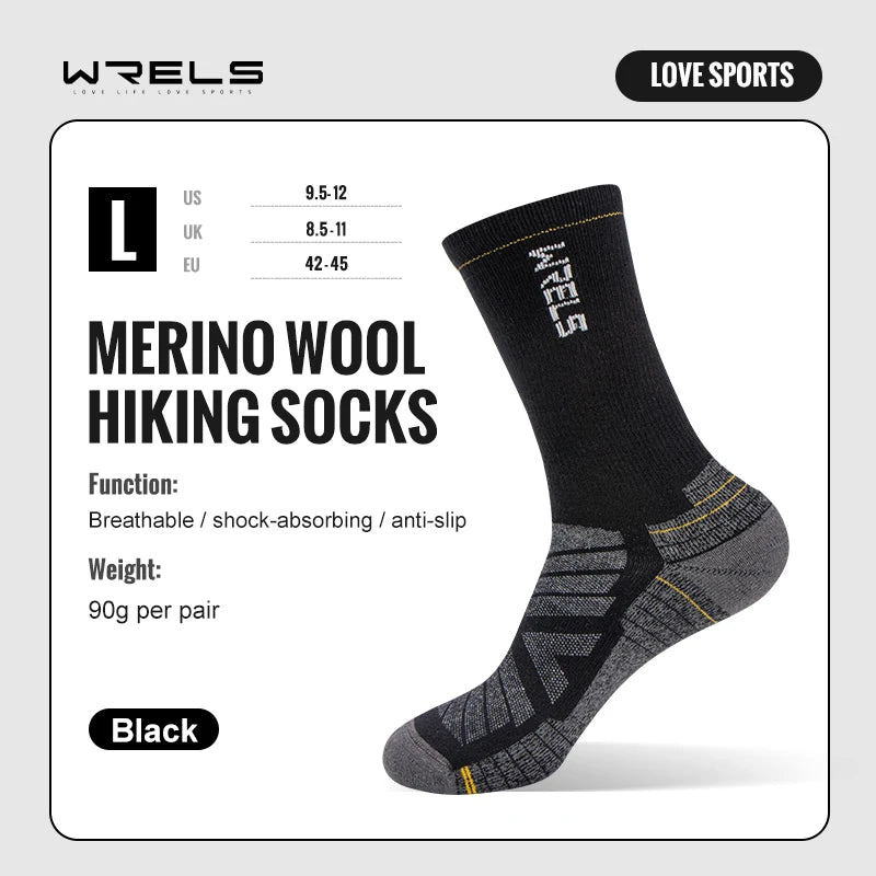 WRELS chaussettes en laine mérinos chaussettes de course de randonnée doux léger Absorption des chocs amortissement mi-mollet respirant cheville chaussettes de cyclisme