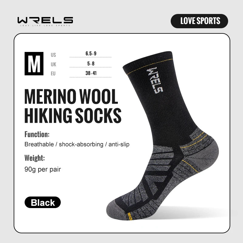 WRELS chaussettes en laine mérinos chaussettes de course de randonnée doux léger Absorption des chocs amortissement mi-mollet respirant cheville chaussettes de cyclisme