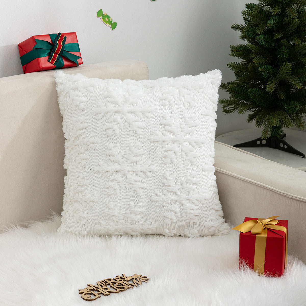 Christmas Pillow Cover Snowflake Christmas Tree Home Sofa Pillow Cover Holiday Decoration Cushion Cover