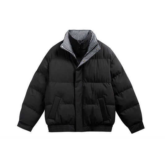 Manteau hiver Double-Layer Collar Plaid Color-Blocking Mock Two-Piece Cotton Coat