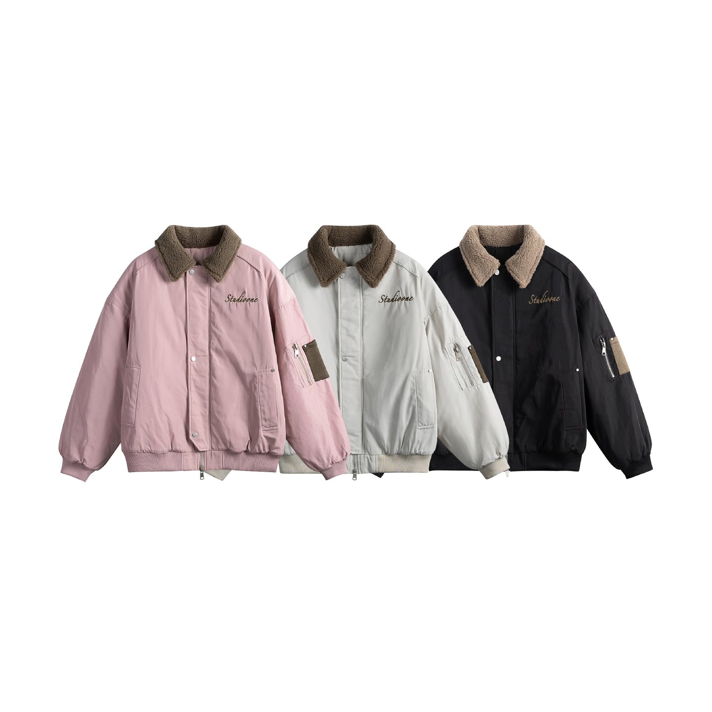 Doudoune hiver Letter Embroidery Sherpa Collar Flight Workwear Cotton Jacket