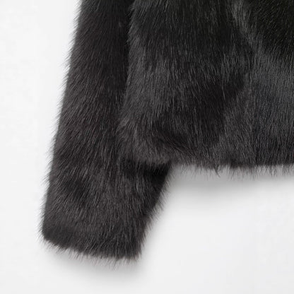 Temperament stand collar long sleeved faux fur coat for women