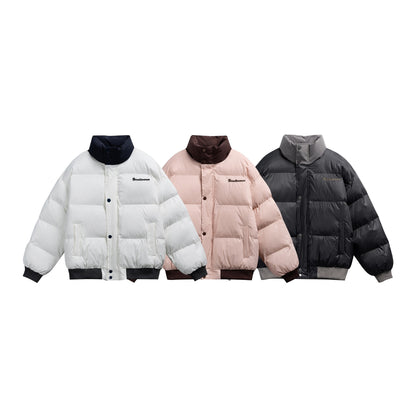 Manteau hiver Letter Embroidery Color Block Stand Collar Short Cotton Coat