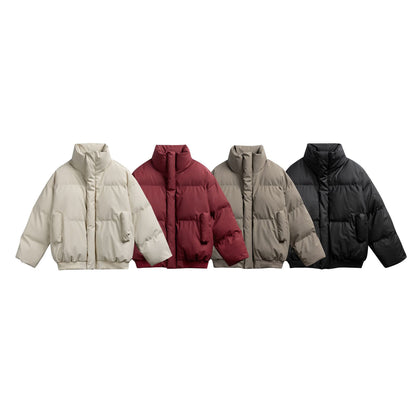 Collar PU Leather Cotton Coat for Men and Women Thick Warm Cotton Jacket