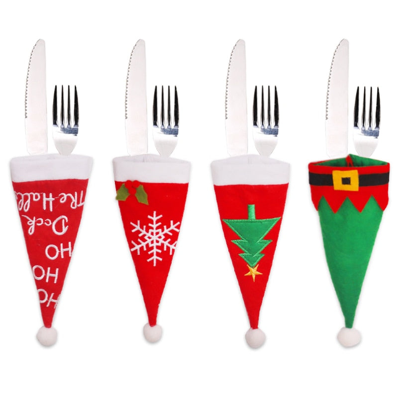 4pcs/lot New Year Christmas Gift Tableware Fork Knife Holder Bag Navidad  Noel Christmas Decorations for Home Dinner Table Decor
