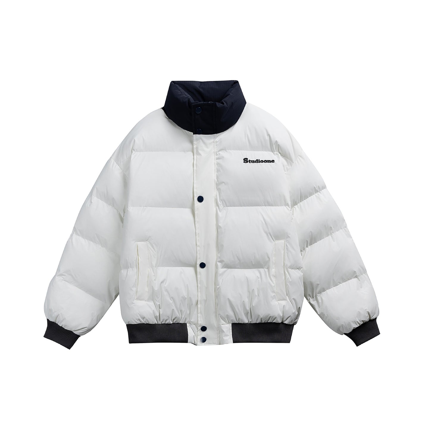 Manteau hiver Letter Embroidery Color Block Stand Collar Short Cotton Coat