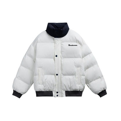 Manteau hiver Letter Embroidery Color Block Stand Collar Short Cotton Coat