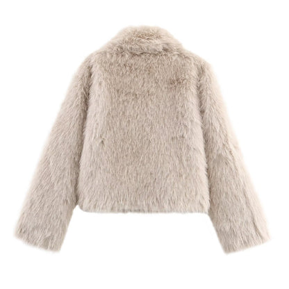 Women's collar long sleeved zipper faux fur jacket