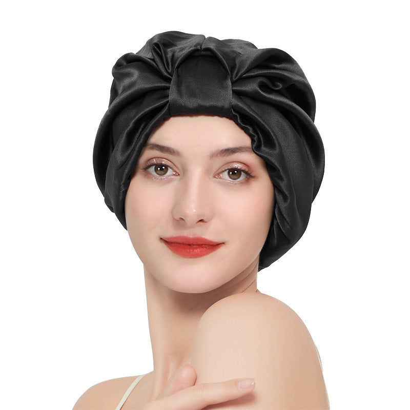 Double layer elastic simulation silk beauty makeup satin knotted hair care home French nightcap