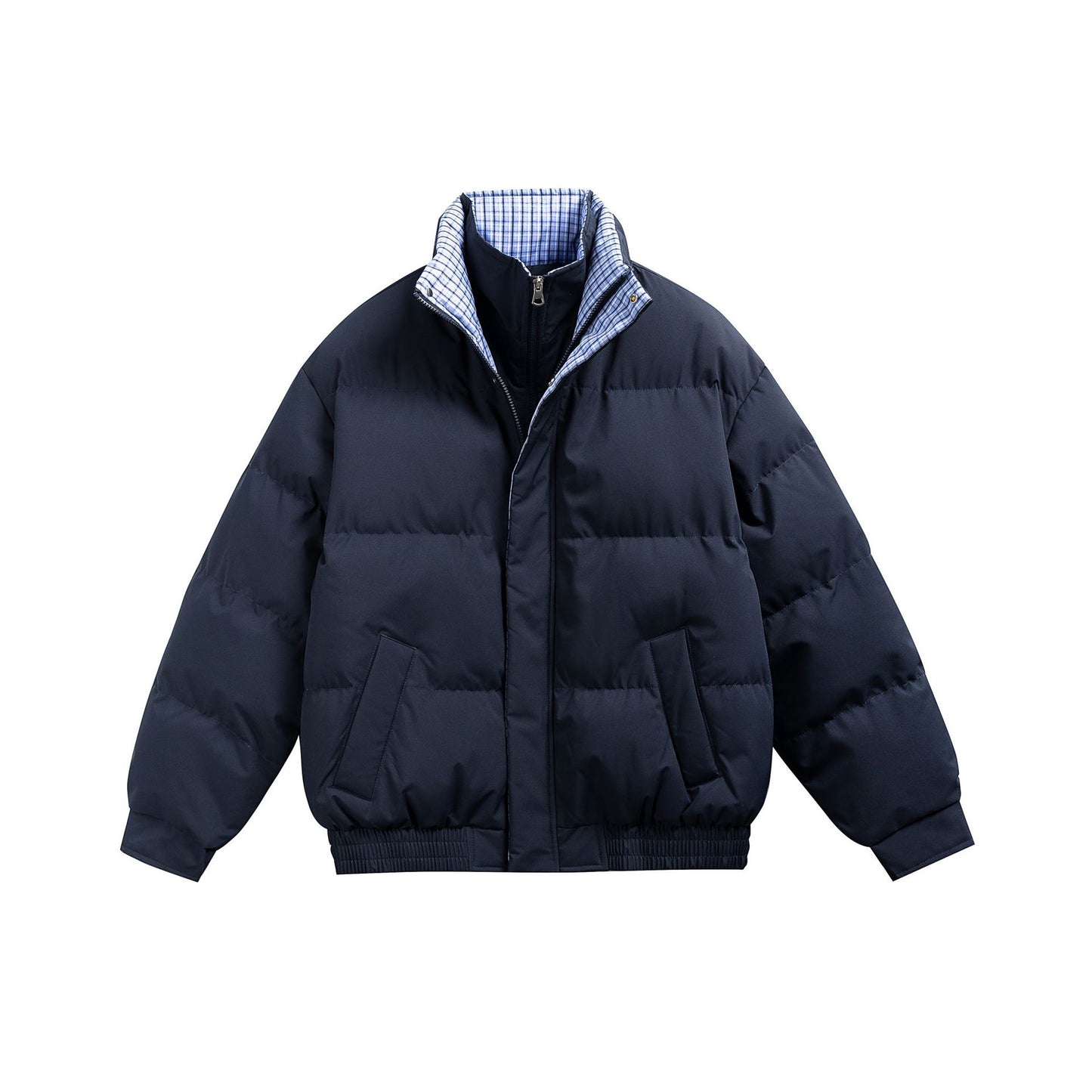 Manteau hiver Double-Layer Collar Plaid Color-Blocking Mock Two-Piece Cotton Coat