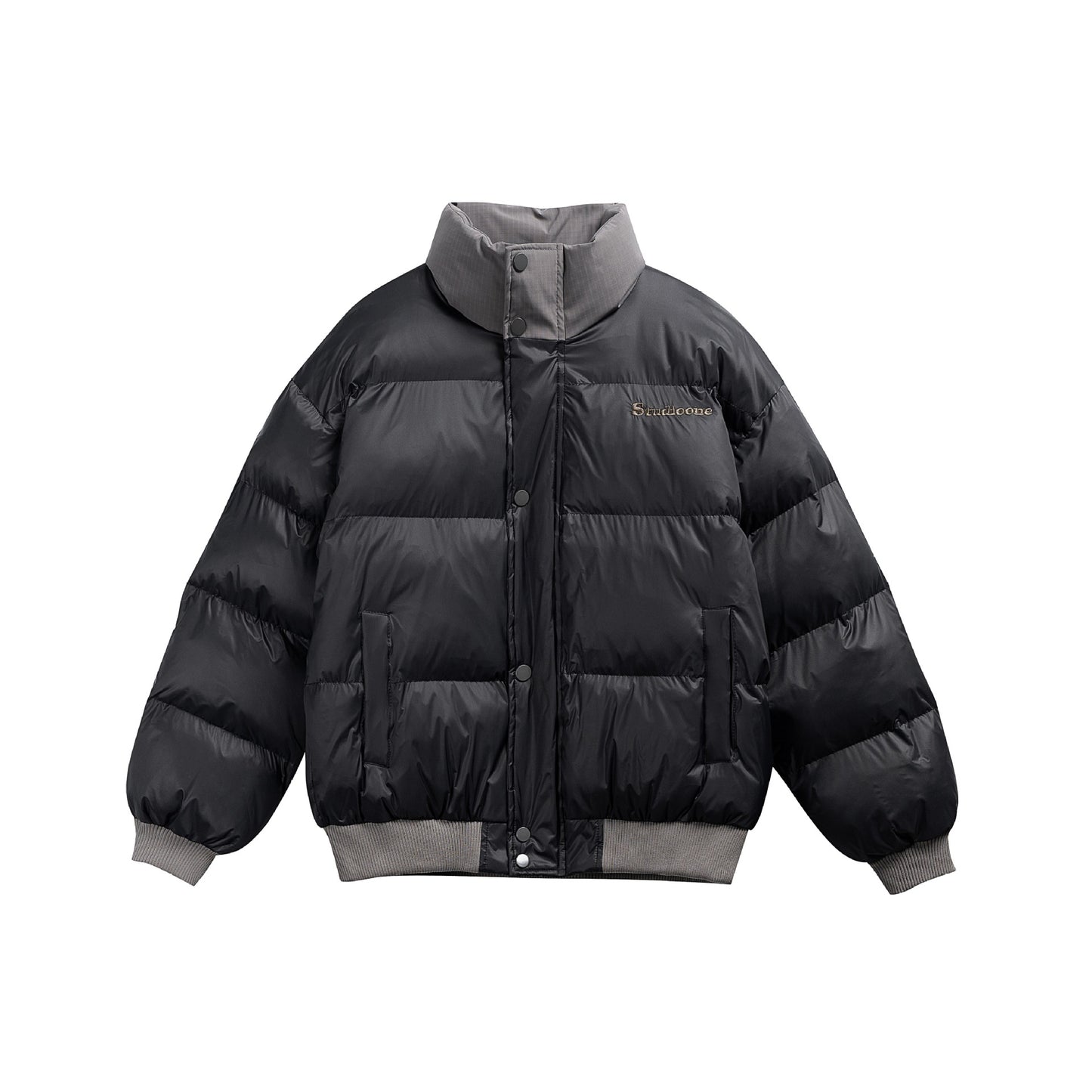 Manteau hiver Letter Embroidery Color Block Stand Collar Short Cotton Coat