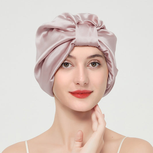 Double layer elastic simulation silk beauty makeup satin knotted hair care home French nightcap