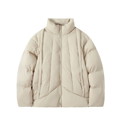 Manteau hiver Solid Color Thickened Stand Collar Cotton Jacket for Men with Double Zipper and Loose Fit