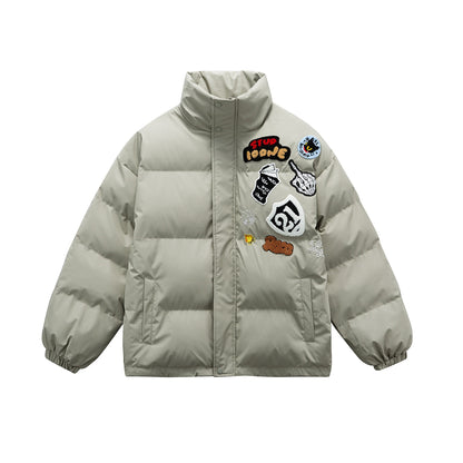 Manteau hiver PU Leather Zipper Stand-up Collar Loose Fit Cotton Coat for Couples