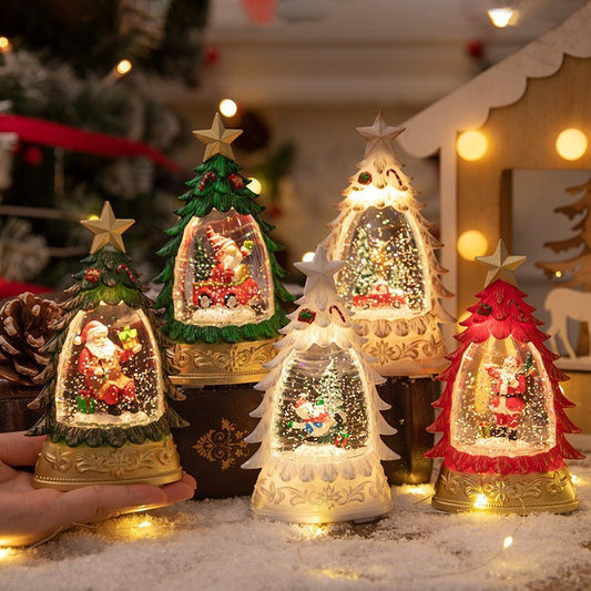 Christmas Decorative LED Christmas Tree Crystal Ball Snowfall Ornament Desktop Decoration Cross-border Night Light