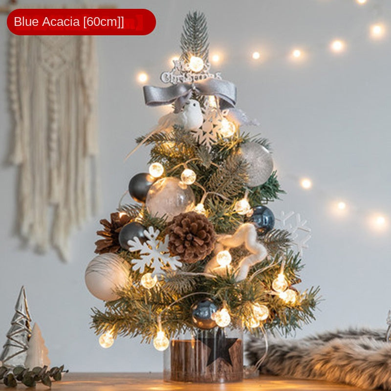 Mini Blue Christmas Tree Decoration - Desk Size Artificial Fir Tree for Holiday Display