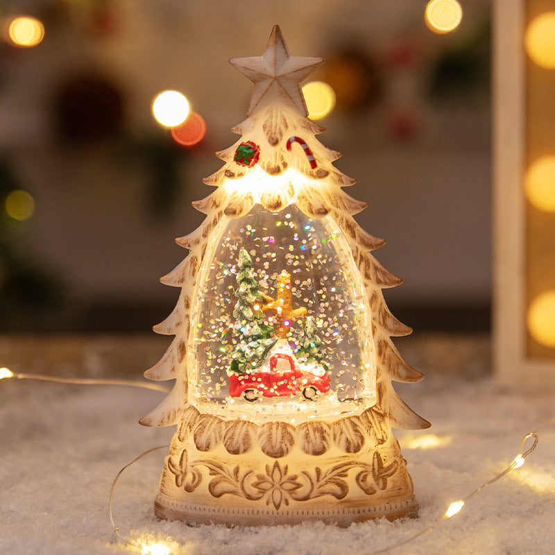 Christmas Decorative LED Christmas Tree Crystal Ball Snowfall Ornament Desktop Decoration Cross-border Night Light