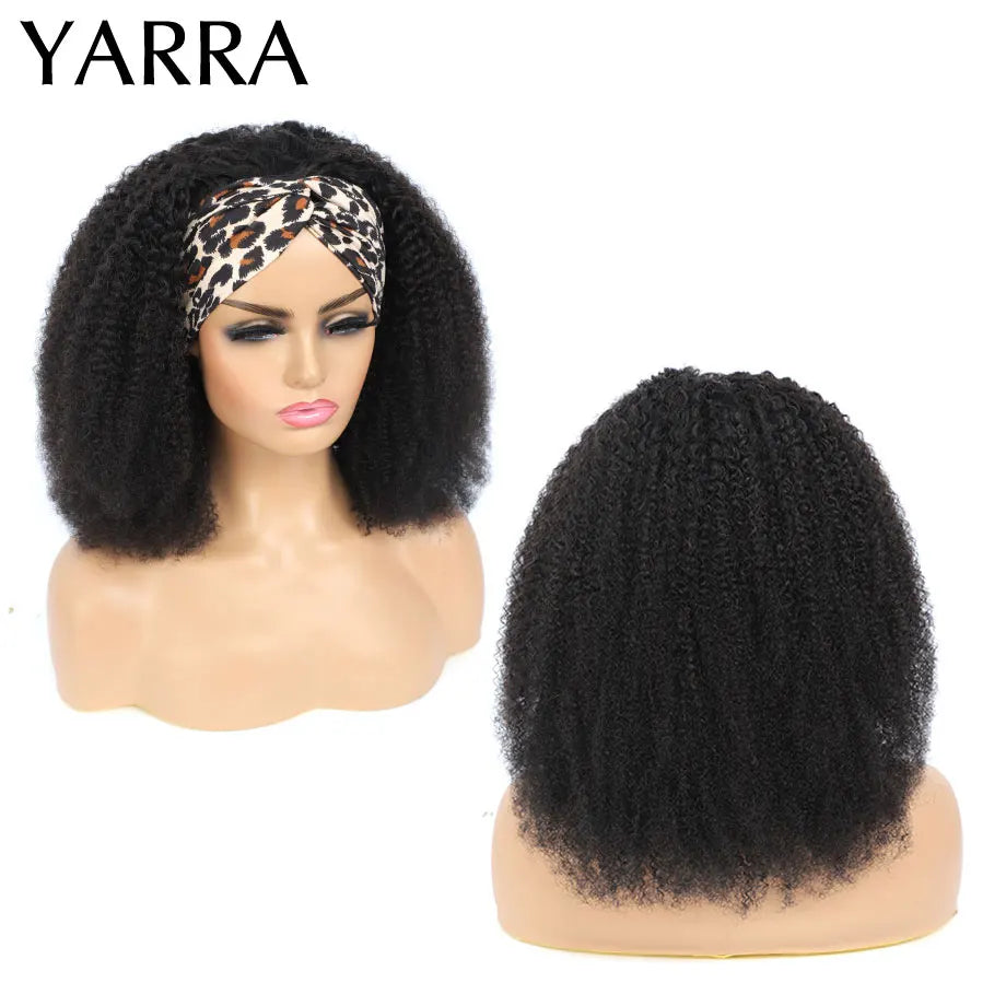 YARRA – perruque brésilienne Remy 100% naturelle, cheveux crépus bouclés, bandeau, densité 180%, entièrement faite à la Machine, pour femmes noires